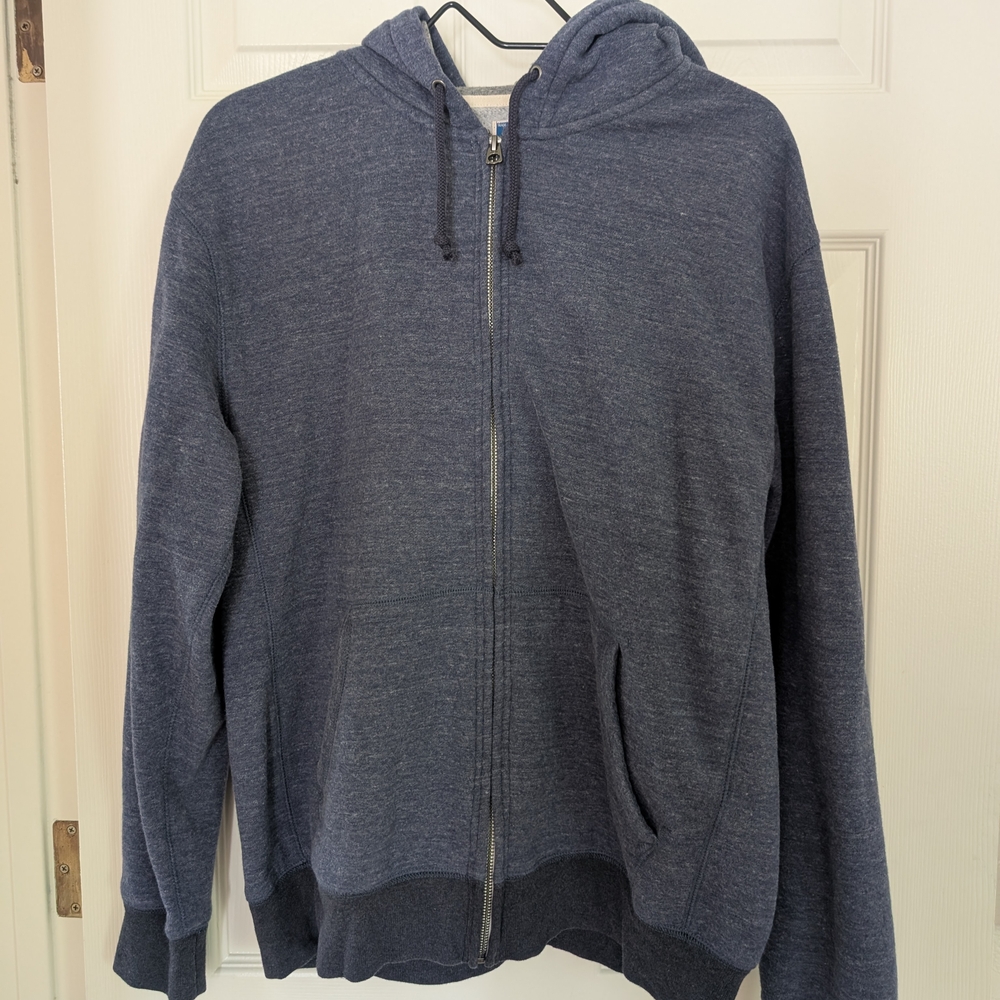 Men's J Crew Blue Hoodie Hooded Zip Up Sweatshirt Double Brushed Fleece